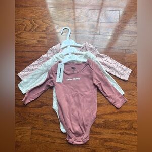 Dkny Baby Girls' Long Sleeve Pink One-Piece Bodysuit Trio
